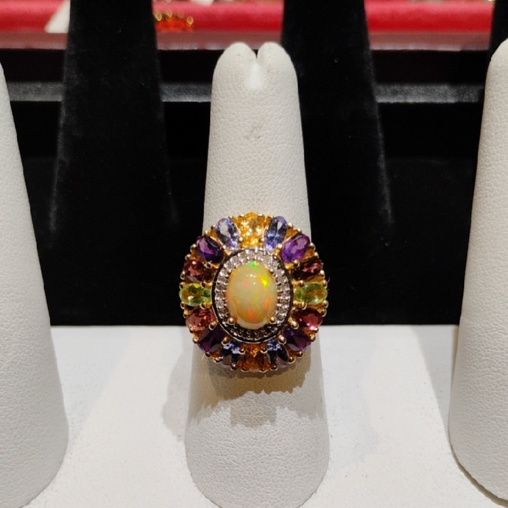 Samuel Benham sterling silver Ethiopian opal multi gem and diamond ring NWT